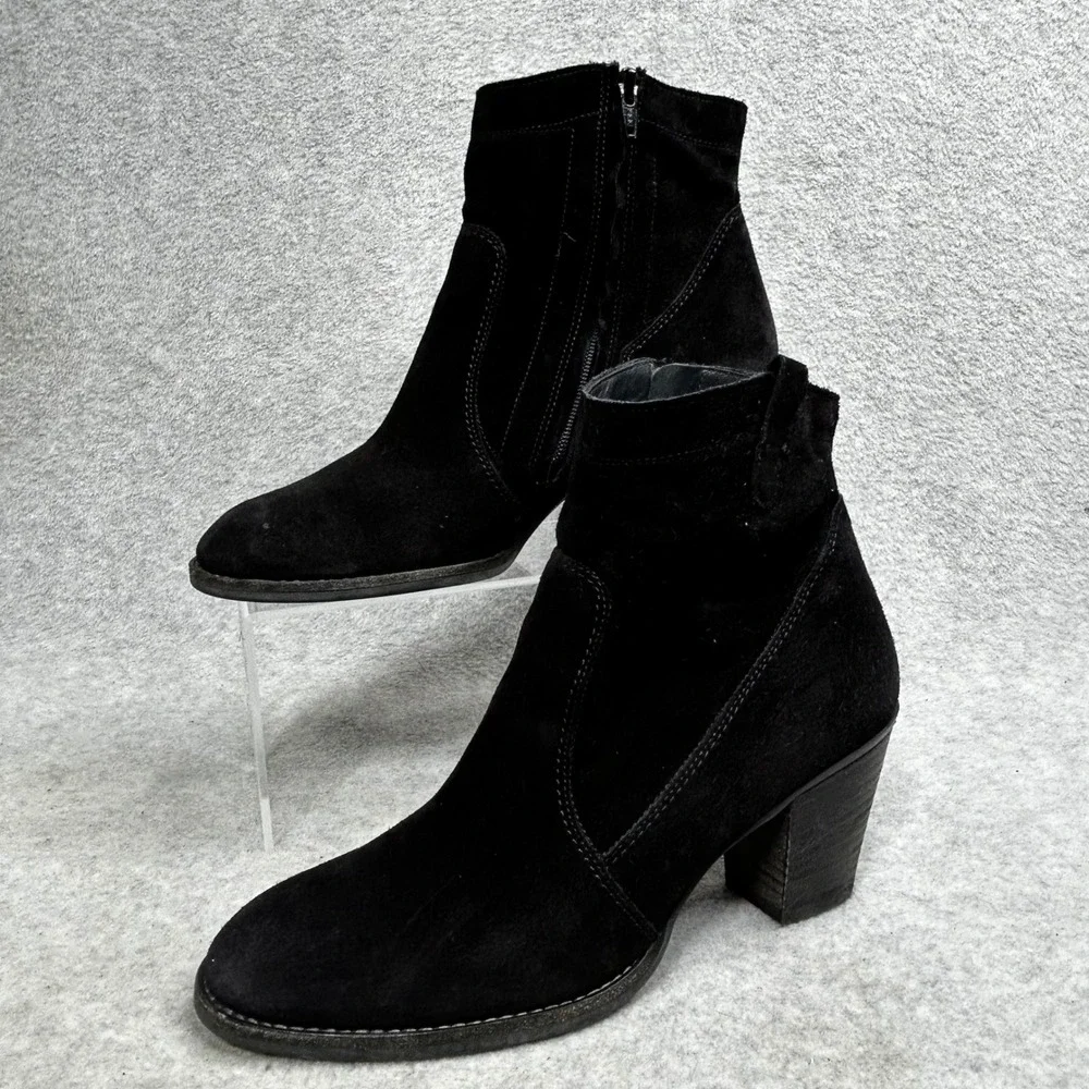 Paul Green Black Suede Zipper Block Heel‎ Ankle Boots Women's US9 UK6.5 Austria